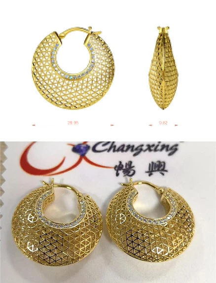 Pendientes de aro en forma de rejilla hechos con precisi&oacute;n | Del dise&ntilde;o del cliente al producto fina