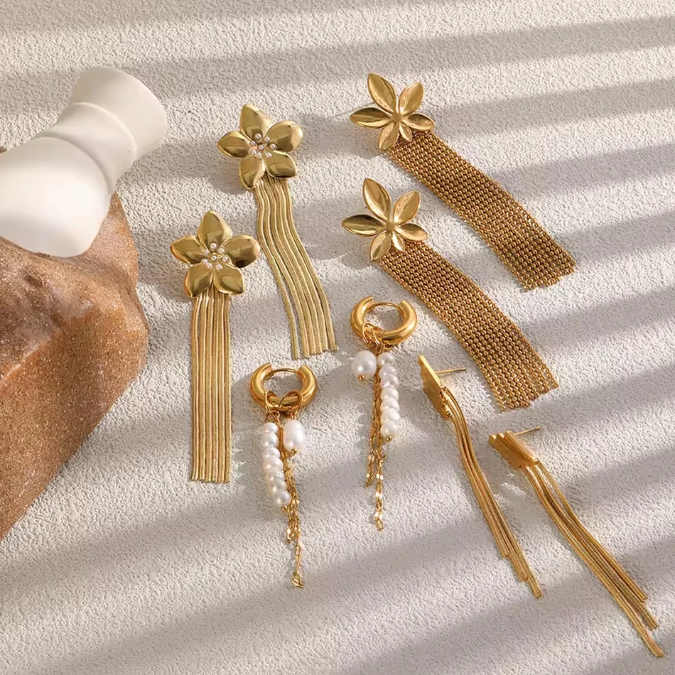 Joyer&iacute;a personalizada OEM al por mayor, aretes con forma de flor de acero inoxidable PVD de oro de 1