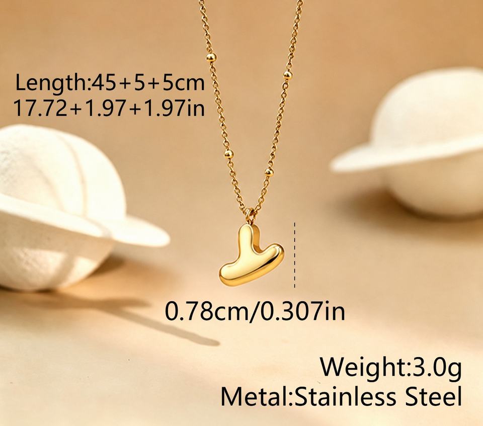 Joyería personalizada OEM, collar con letra inicial de burbuja hinchada de acero inoxidable chapado en PVD dorado, cadena del alfabeto A-Z, joyería personalizada