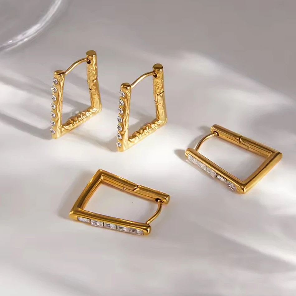 Pendientes de aro rectangulares de acero inoxidable de joyer&iacute;a personalizada OEM con oreja geom&eacute;tric