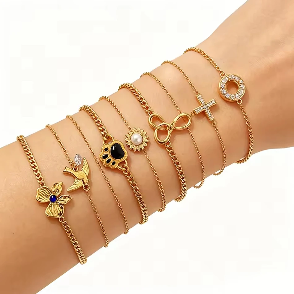 Joyer&iacute;a personalizada OEM, pulseras con dijes de moda ajustables y delicados de acero inoxidable cha