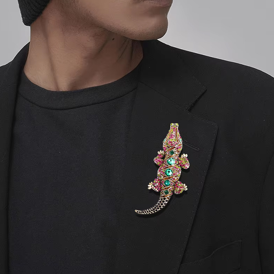 Joyería personalizada OEM, joyería de moda, broche de aleación de cocodrilo con diamantes de imitación para hombres y mujeres, accesorios de ropa