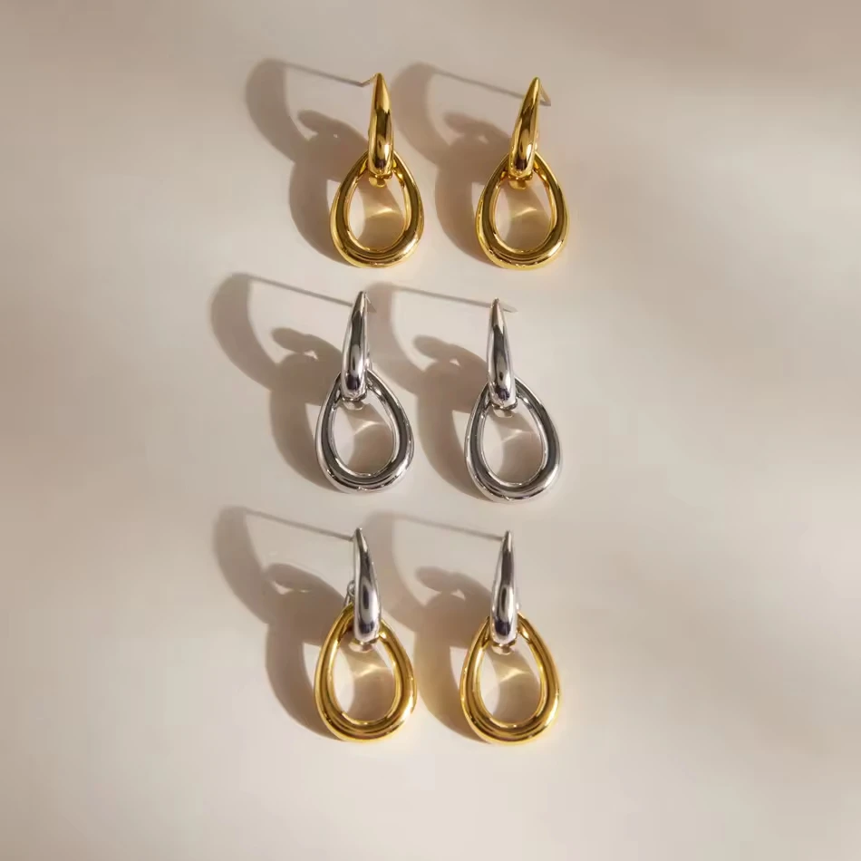 Joyer&iacute;a personalizada OEM, aretes colgantes en forma de l&aacute;grima de acero inoxidable, declaraci&oacute;n geo
