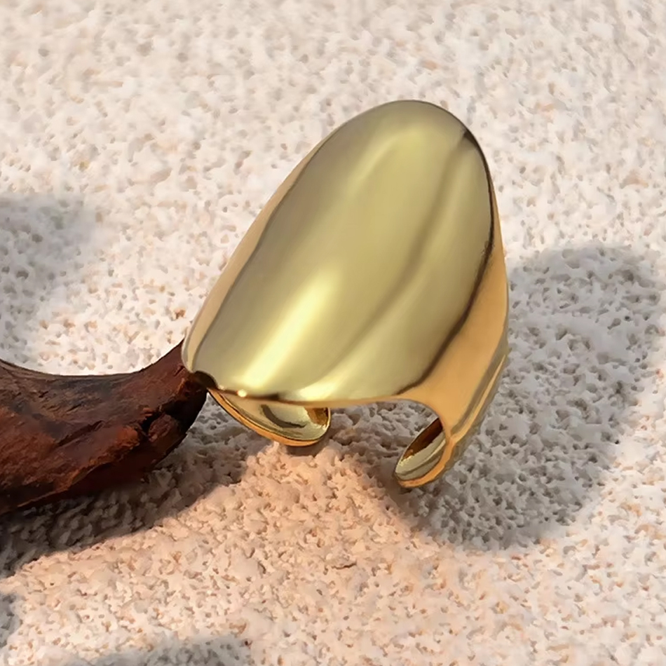 Anillos de acero inoxidable dorados, sencillos, lisos, anchos, geométricos, abiertos, Vintage, eternidad, joyería de moda resistente al agua