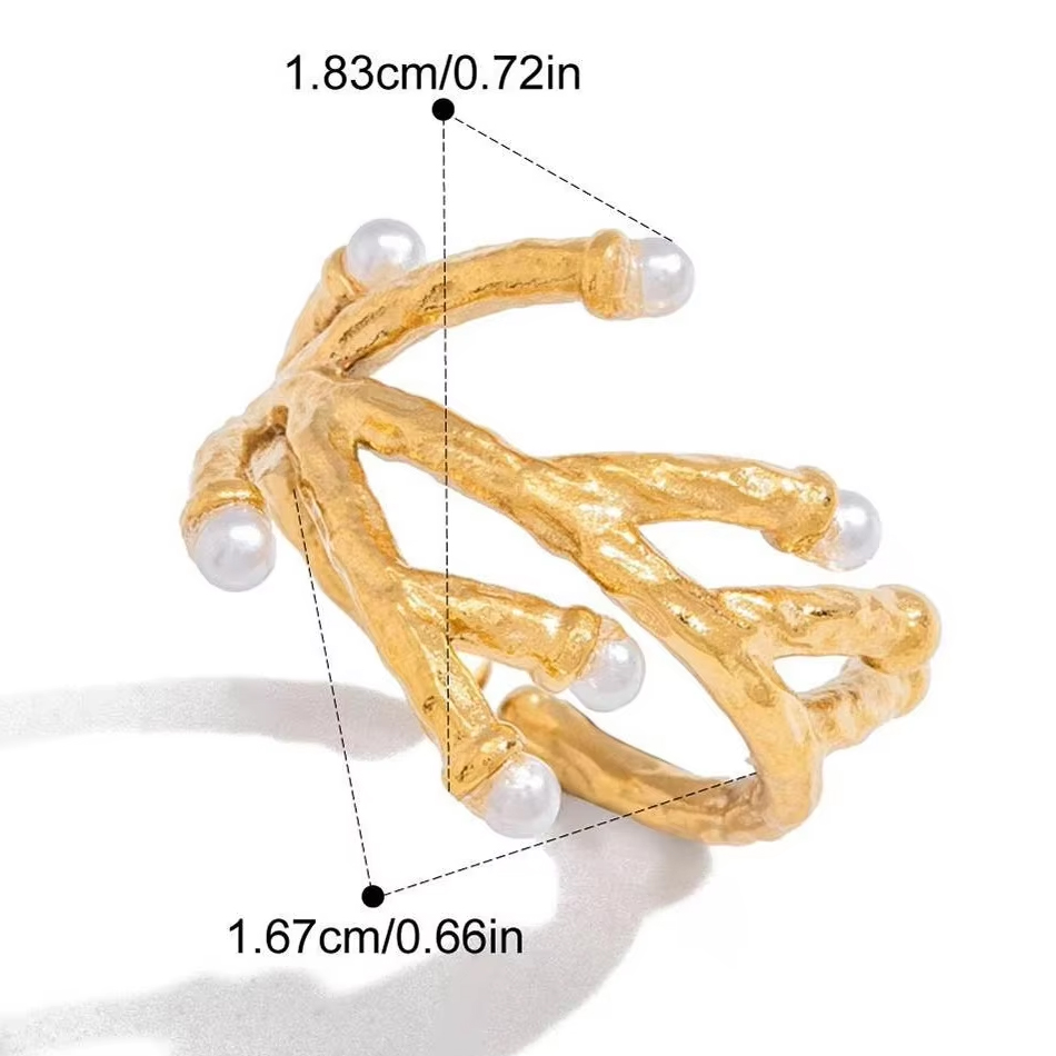 Joyería personalizada OEM, acero inoxidable Irregular, joyería de alta calidad resistente al agua, anillo geométrico chapado en oro de 18K para mujer