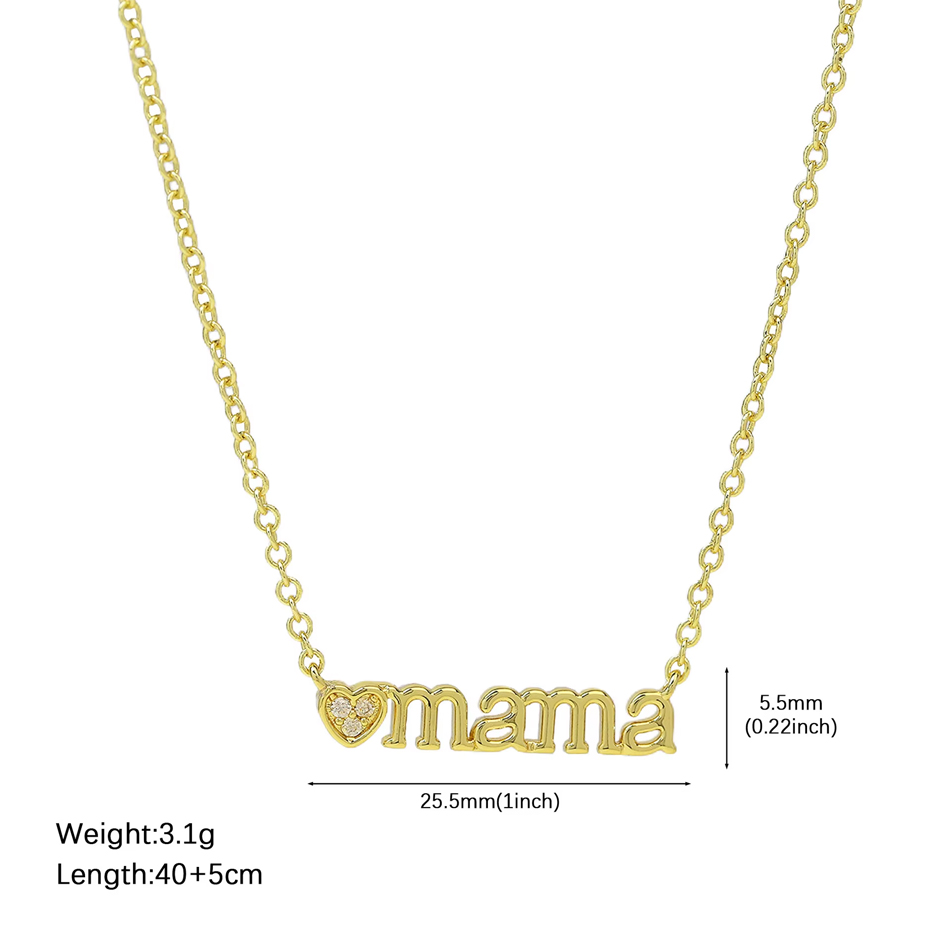 Joyería personalizada OEM, collar de moda, letra de latón para mamá con ajuste de circón, collar con colgante en forma de corazón para regalo del día de la madre