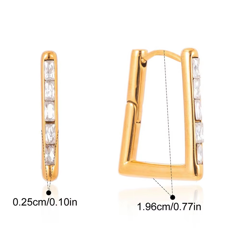 Pendientes de aro rectangulares de acero inoxidable con joyería personalizada OEM, pendientes geométricos chapados en oro con circonita PVD, joyería al por mayor