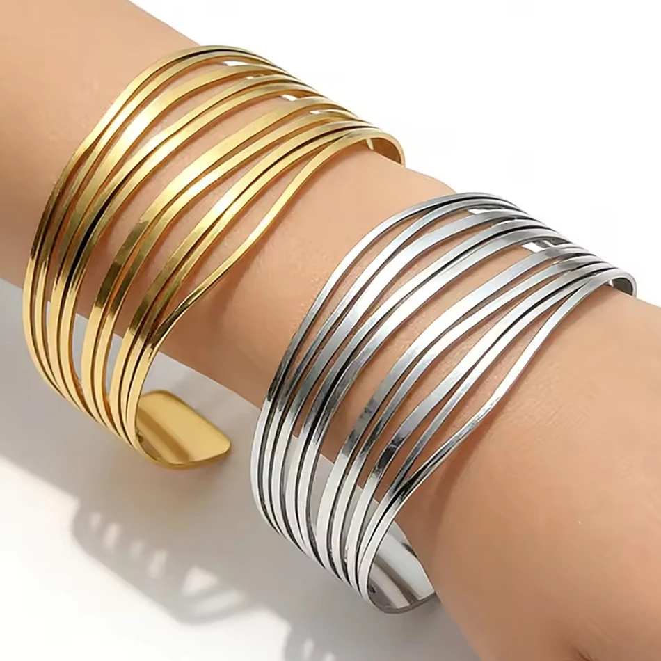 Joyer&iacute;a personalizada OEM, brazalete abierto unisex vintage chapado en oro de 18 quilates de acero i