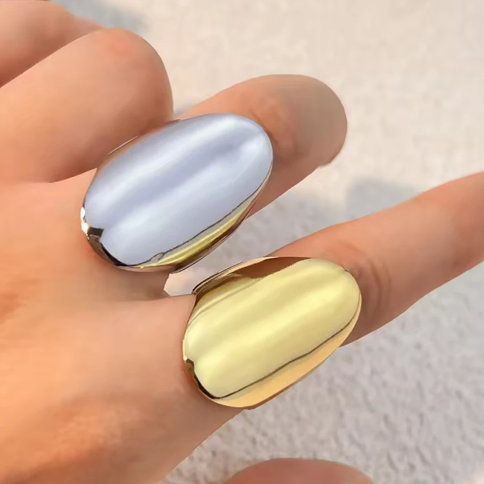 Anillos de banda de eternidad vintage, abiertos, geom&eacute;tricos anchos y lisos simples y dorados de ace