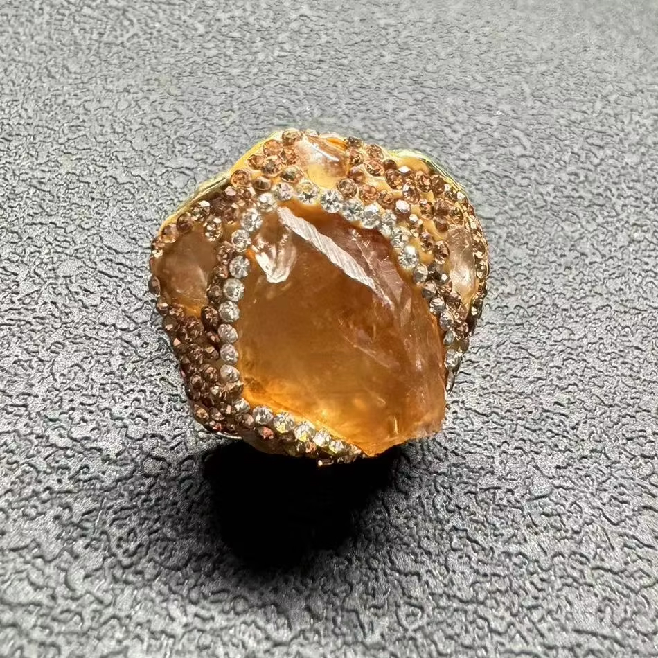 Joyería personalizada OEM, venta al por mayor, anillo de cristales ajustable, piedras curativas en bruto, anillos de moda de citrino multicolor Natural respetuosos con el medio ambiente
