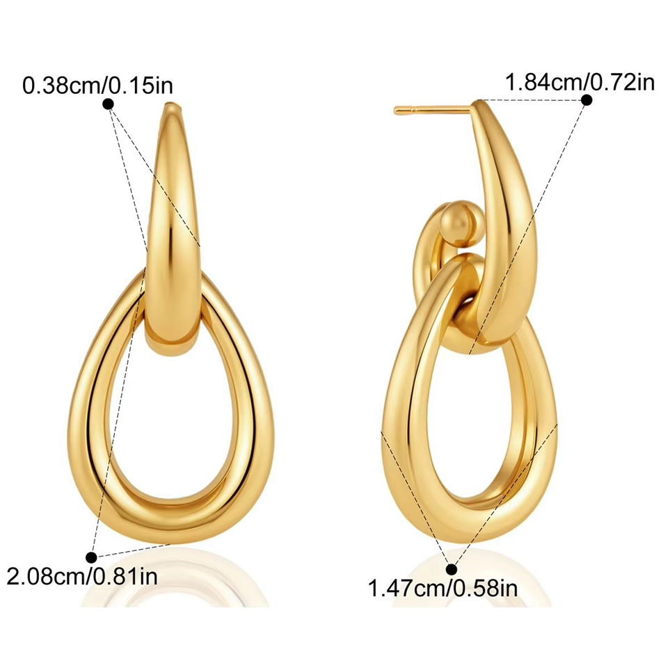 Joyería personalizada OEM, pendientes colgantes en forma de lágrima de acero inoxidable, pendientes llamativos geométricos abiertos chapados en oro de 18 quilates, joyería de moda