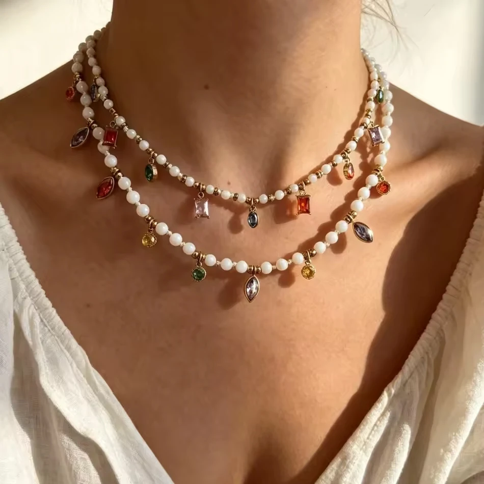 Joyer&iacute;a personalizada OEM, collar de circ&oacute;n con cuentas de dopamina de colores a la moda, acero inox