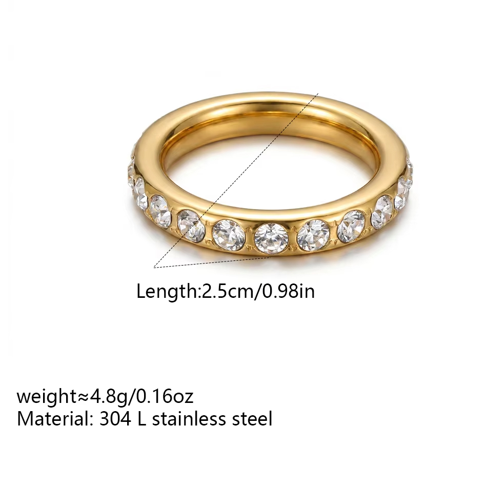 Joyería personalizada OEM, anillo chapado en oro de 18K de acero inoxidable delicado minimalista, anillos de circón cúbico completo brillantes a prueba de agua para mujer
