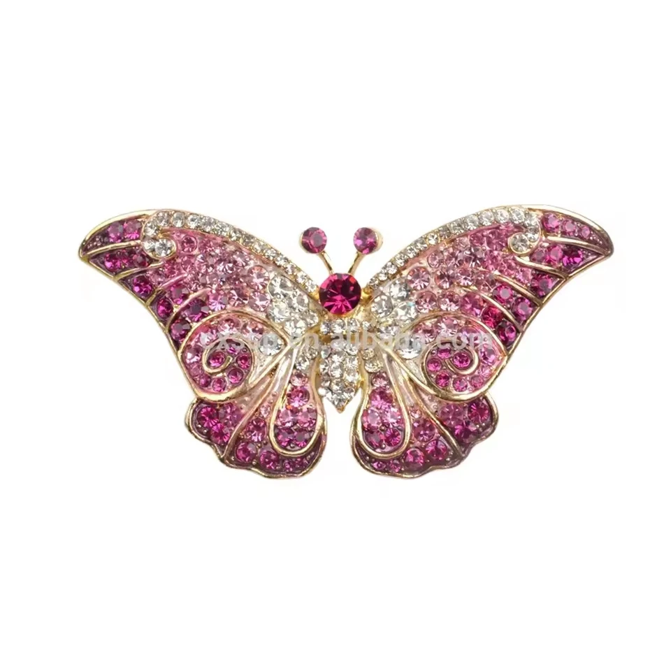 Elegante broche de mariposa de acero inoxidable con revestimiento de diamantes de imitaci&oacute;n, accesor