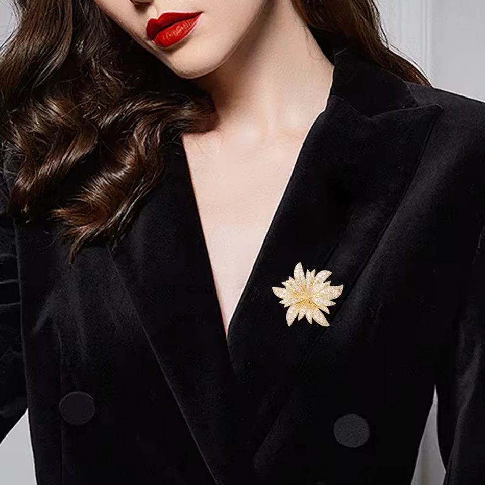 Broches grandes de flores para mujer al por mayor, broche de ramillete de diamantes de imitaci&oacute;n par