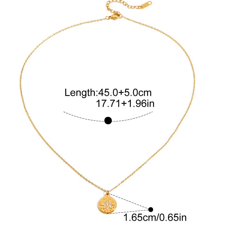 Joyería personalizada OEM, estilo clásico, oro de 18 quilates, acero inoxidable, patrón de diamantes de imitación, collares con colgante redondo de gota de agua, venta al por mayor