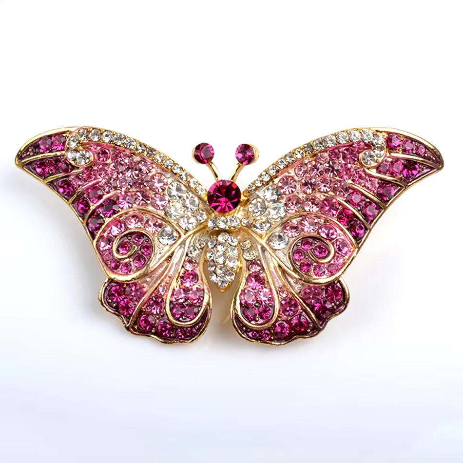 Elegante broche de mariposa de acero inoxidable, chapado en diamantes de imitación, accesorio de Pin de Metal a la moda para regalos de bodas con circón