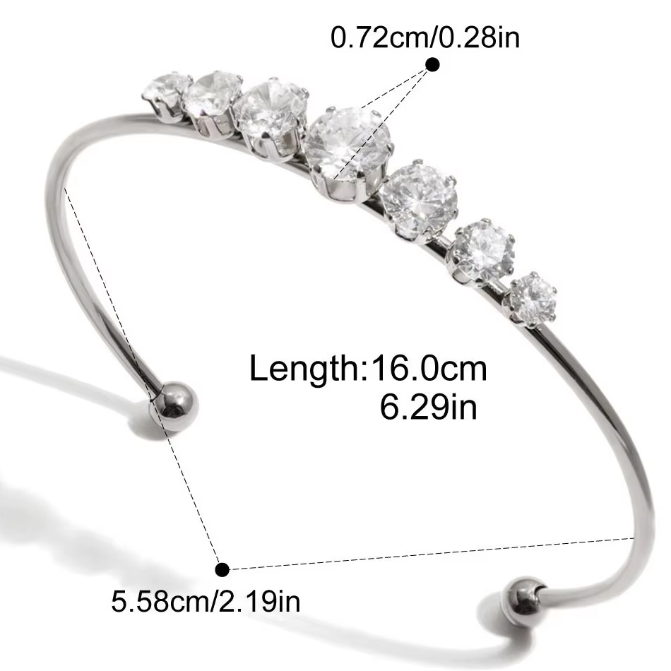 Joyería personalizada OEM, brazalete de circonia en forma de corazón geométrico calado de acero inoxidable para mujer, proveedor de joyería al por mayor