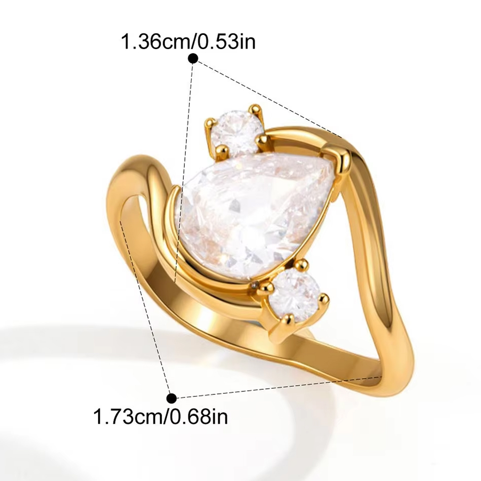 Joyería personalizada OEM Anillos de acero inoxidable hipoalergénicos a prueba de agua Joyería que no se decolora Anillos de moda de circón chapados en oro PVD 18K